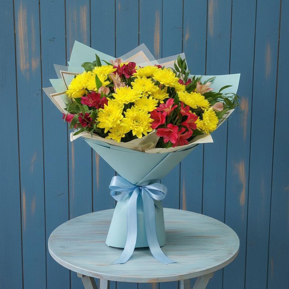 Букет цветов из: Альстромерии и Хризантемы в Инатьевский