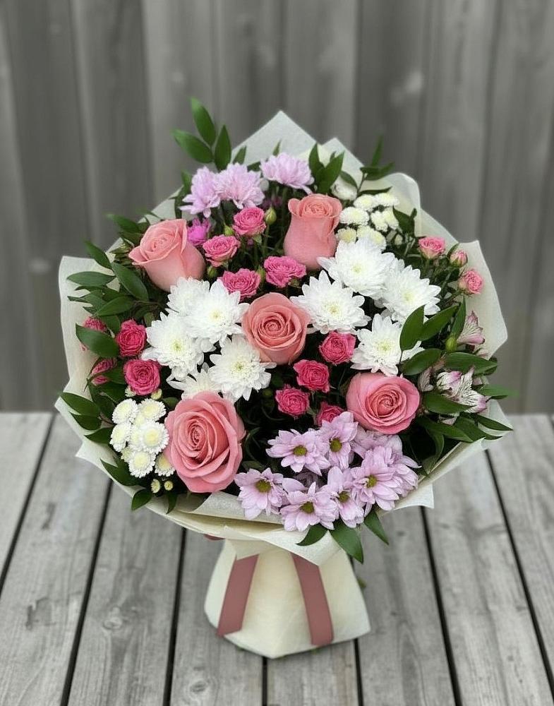 Букет цветов из: Альстромерии, Гвоздики, Розы и Хризантемы в Инатьевский