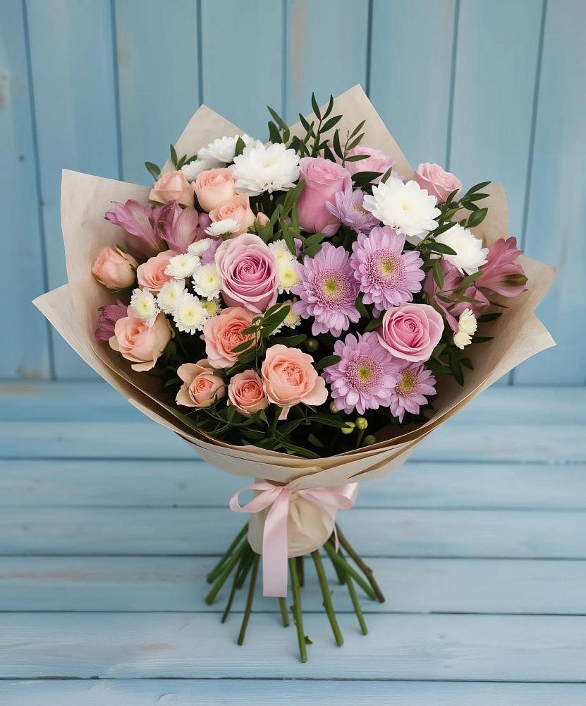 Букет цветов из: Хризантемы, Розы и Альстромерии в Инатьевский