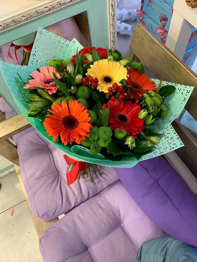 Букет цветов из: Герберы, Хризантемы и Альстромерии в Инатьевский