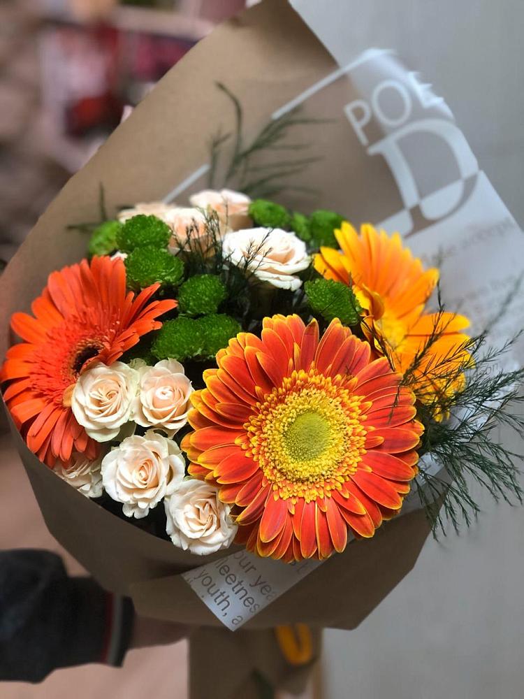 Букет цветов из: Герберы, Хризантемы и Розы в Инатьевский