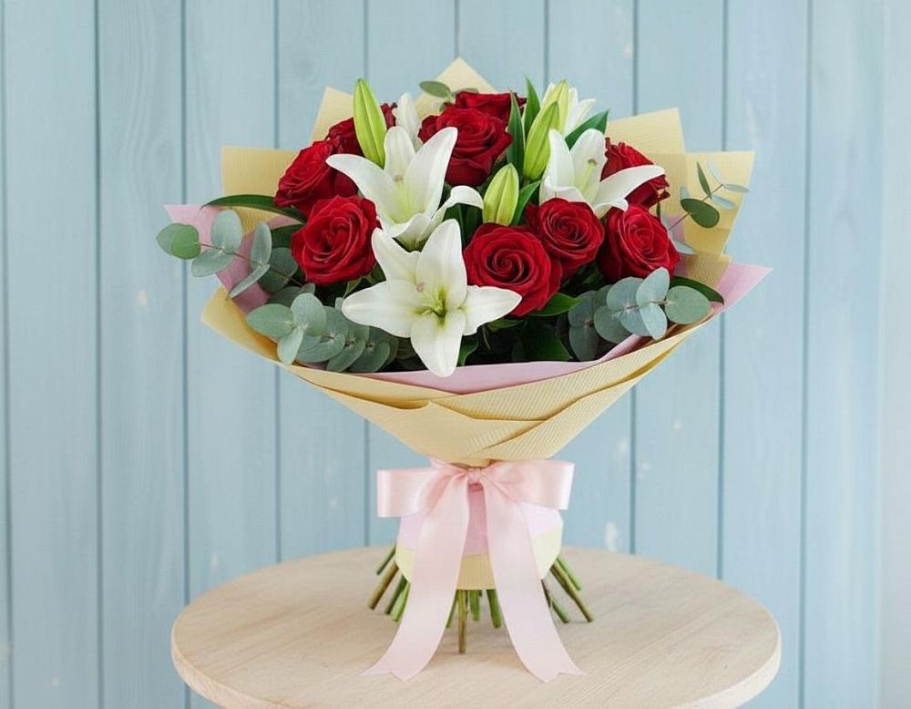 Букет цветов из: Лилии и Розы в Инатьевский