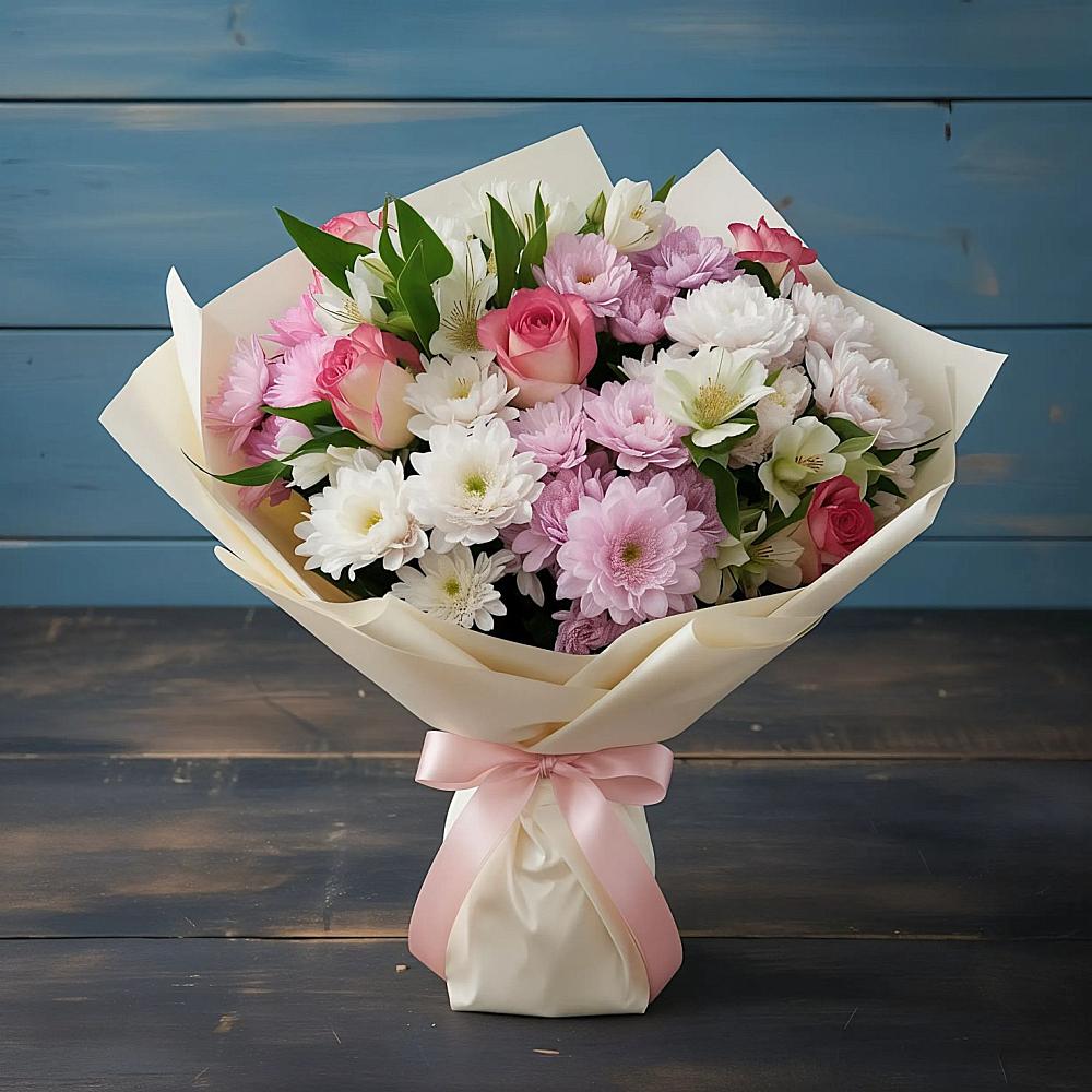 Букет цветов из: Хризантемы, Альстромерии и Розы в Инатьевский